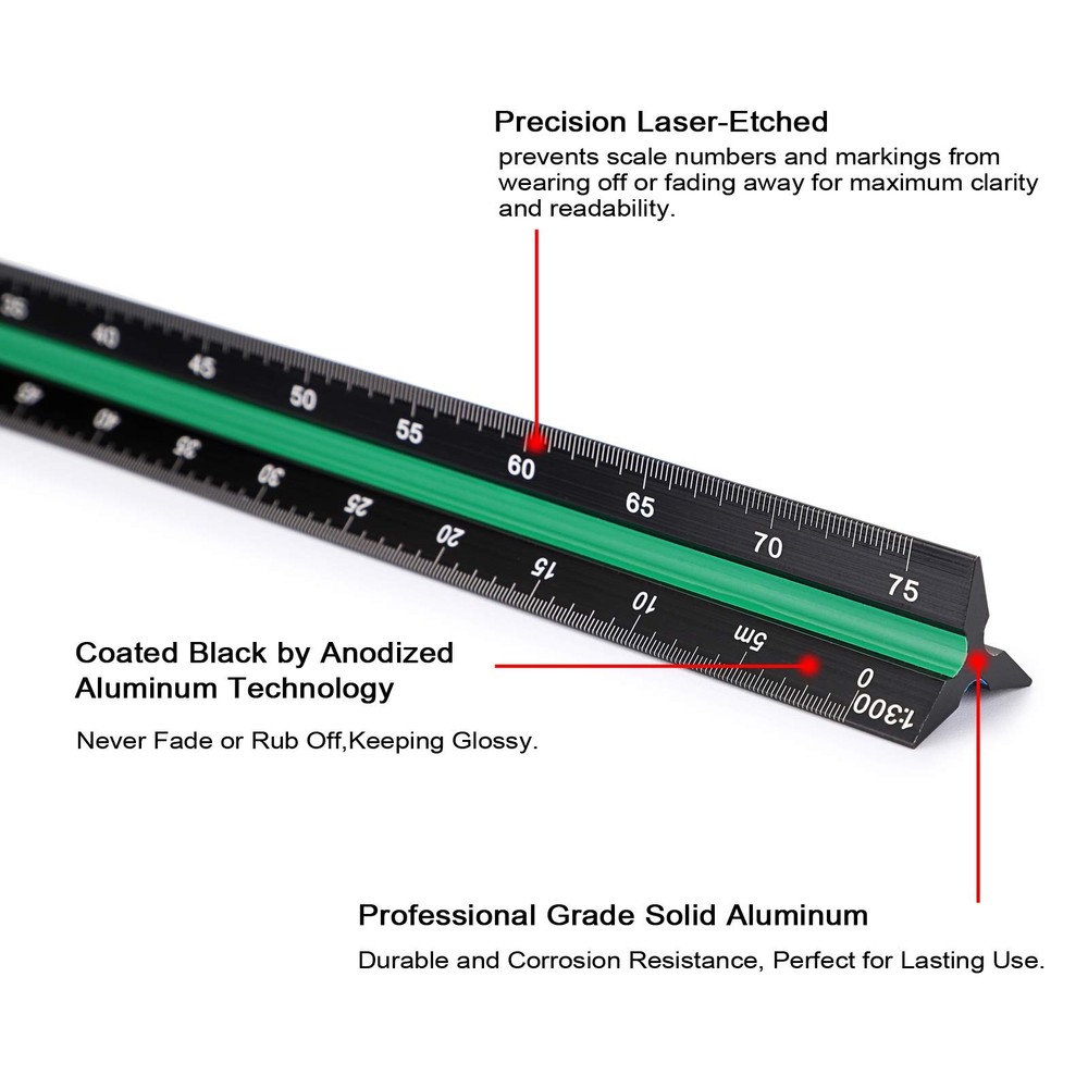 OwnMy 3 Pack 30CM Solid Aluminum Triangular Architect Scale Ruler Multicolor