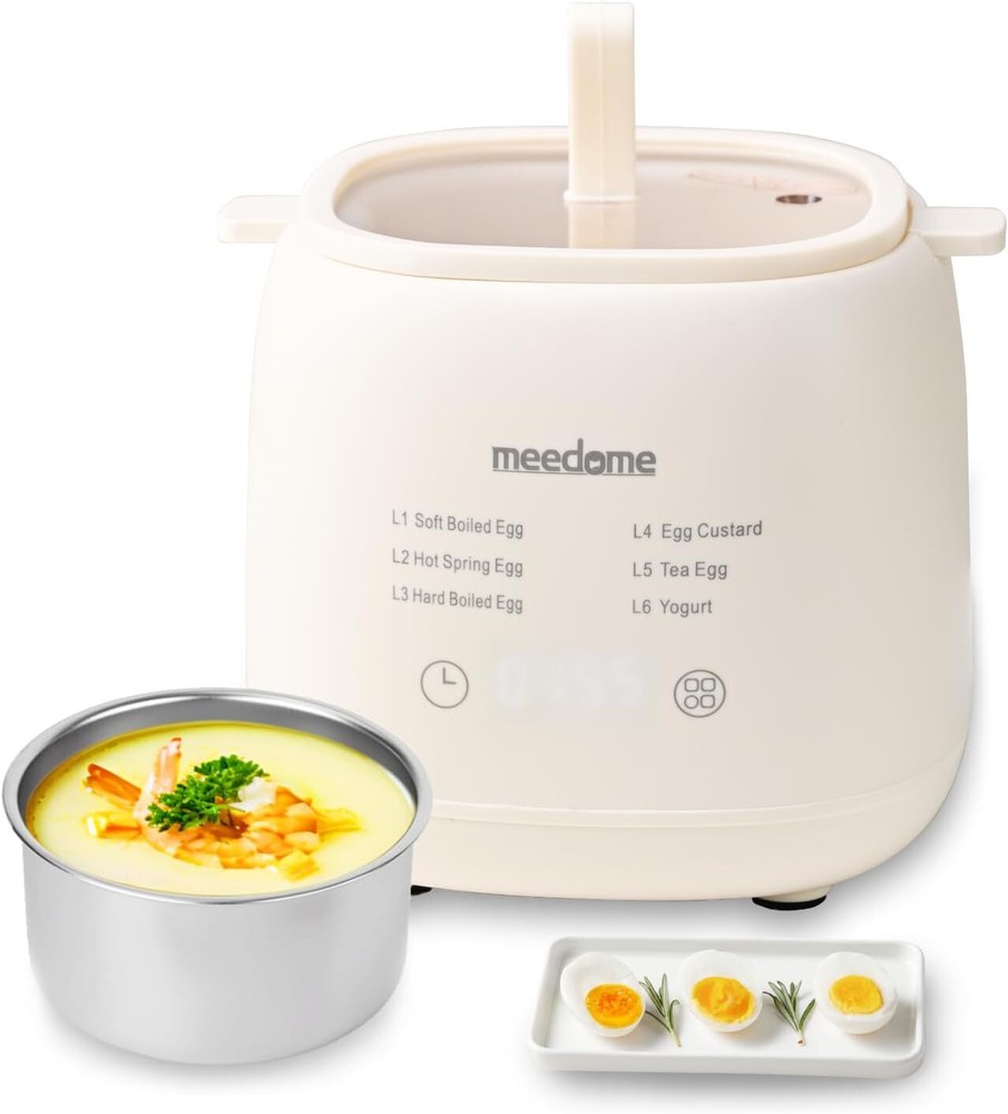 Electric egg cooker with automatic shut-off function for soft/hard boiled eggs