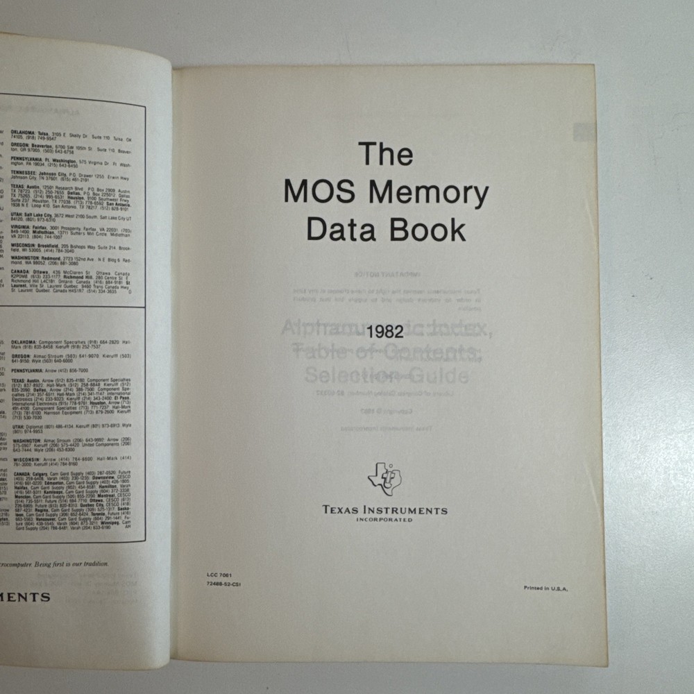 Texas Instruments - MOS Memory Data Book from 1982
