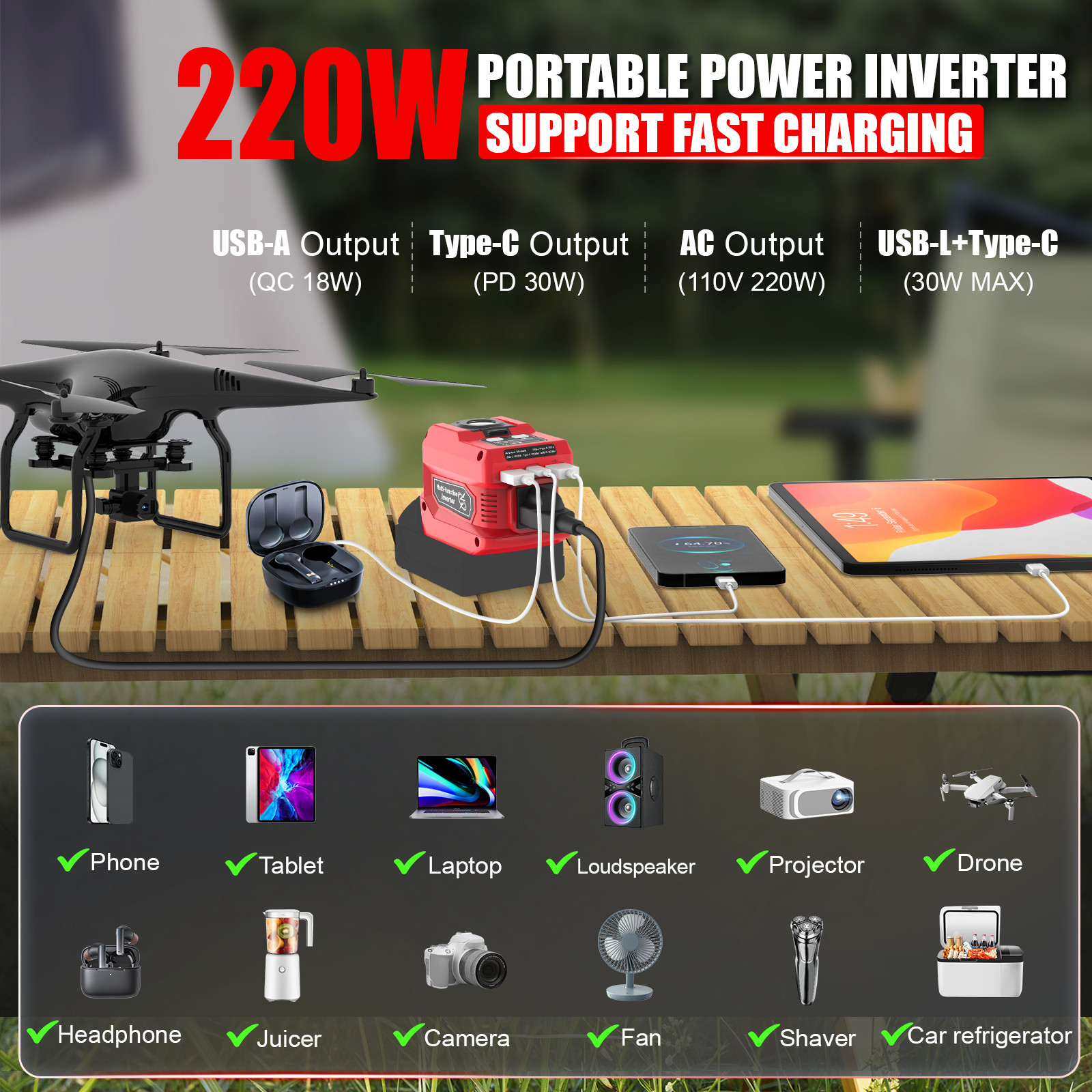 DC 18V to AC 110V,220W Power Inverter Compatible with Milwaukee 18V Battery