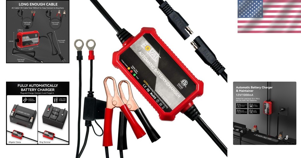 Multi-Functional 12V Smart Battery Charger with LED Indicators & Safety Features