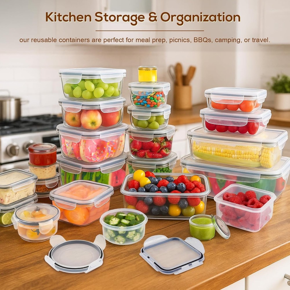 50 PCS Food Storage Containers with Lids, Clear Stackable Airtight clear