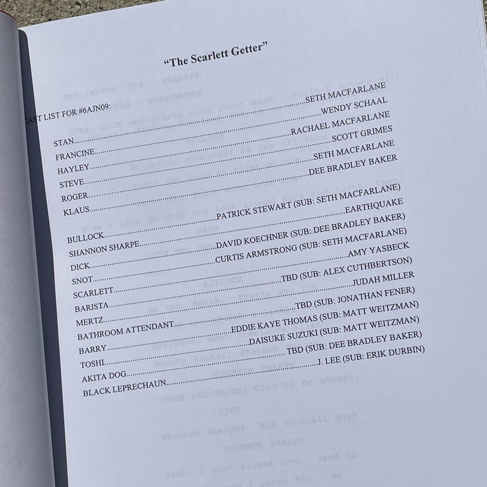 American Dad 2010 Scarlett Getter Production Used Casting Dep Table Draft Script