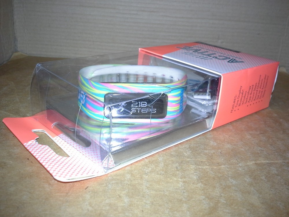 Justice Active Activity Tracker Multi-Color "Go For It" Band. Damage Box