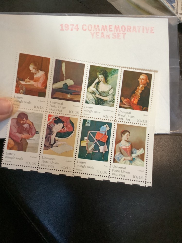 Vintage 1974 Commemorative $.10 Stamps x 8