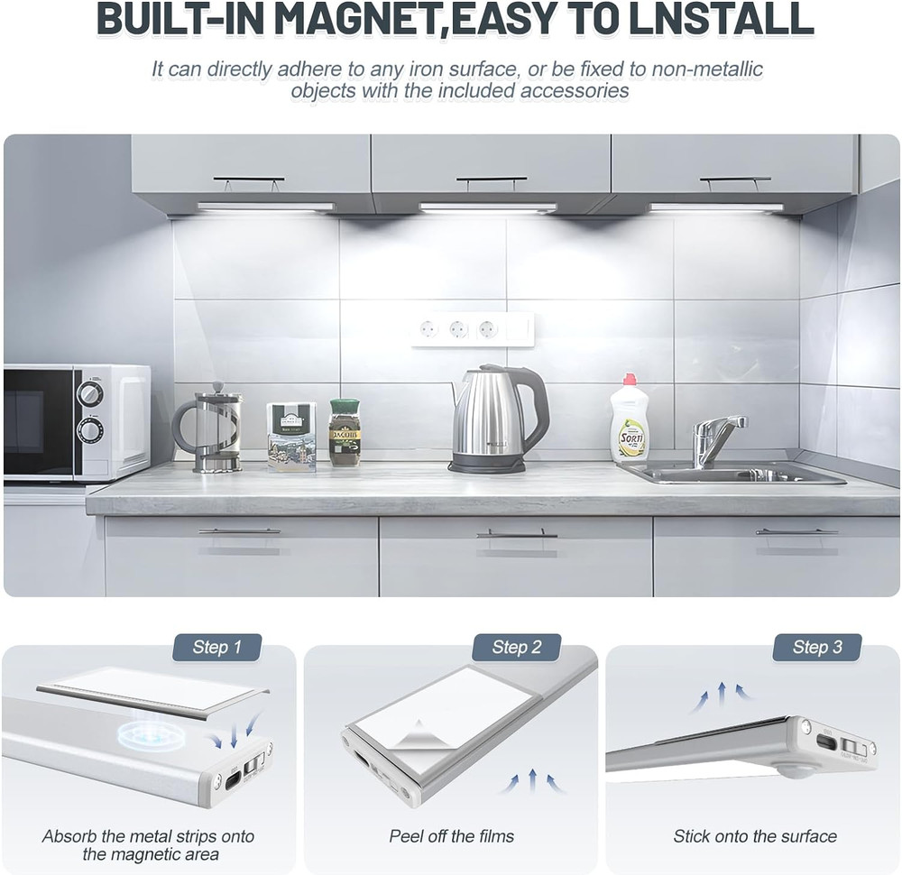 Rechargeable Motion Sensor Under Cabinet Lights, 6 Pack, 32 LED, Wireless