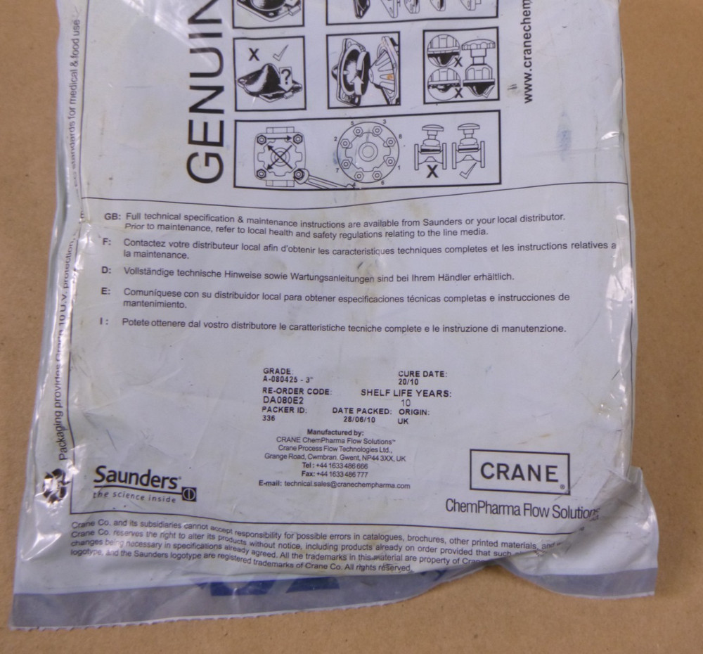 DA080E2 Crane Saunders Diaphragm Valve Replacement A-080425 3"