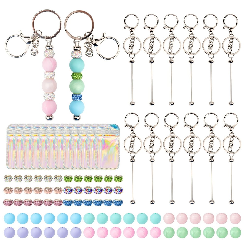 96pcs Beadable Keychains Set Bulk for Keychain Making Kit with Beadable Keych...