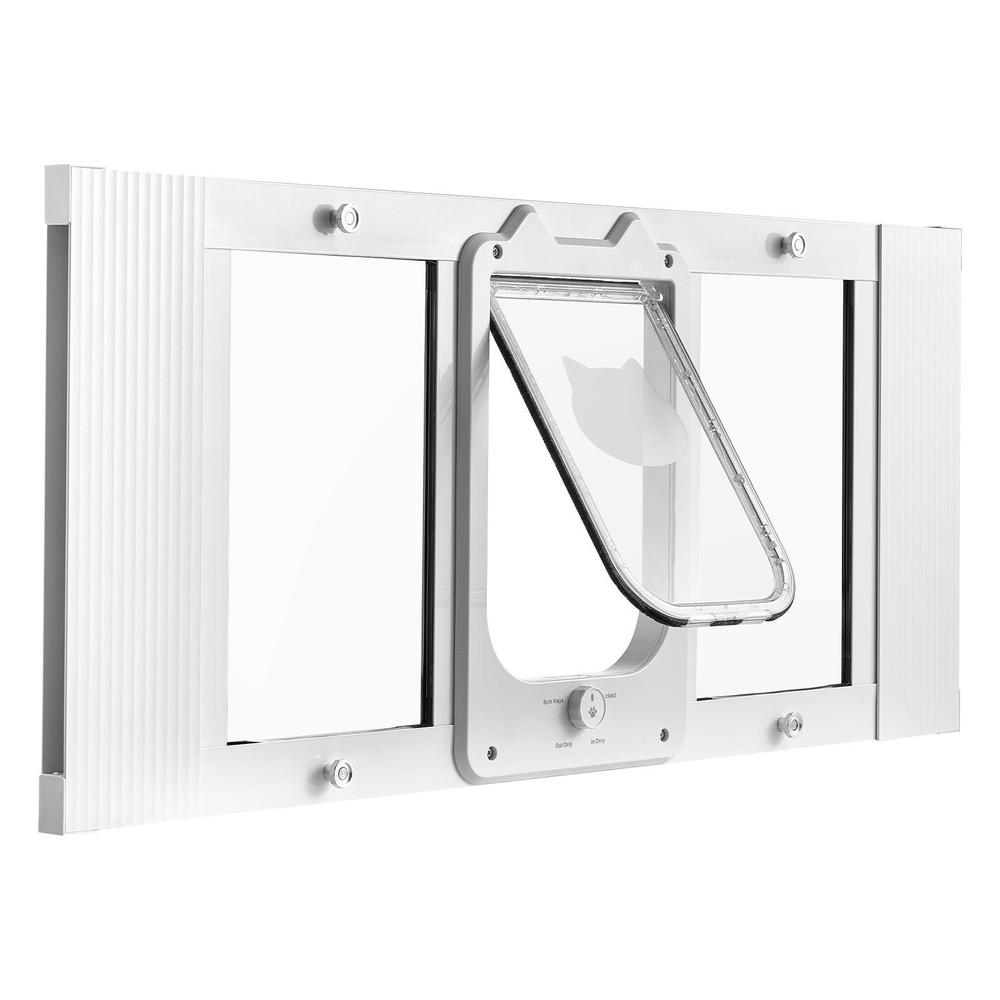 Cat Door for Window, Adjustable to Fit Window Width 31"-36", 4 Secure Lock Modes
