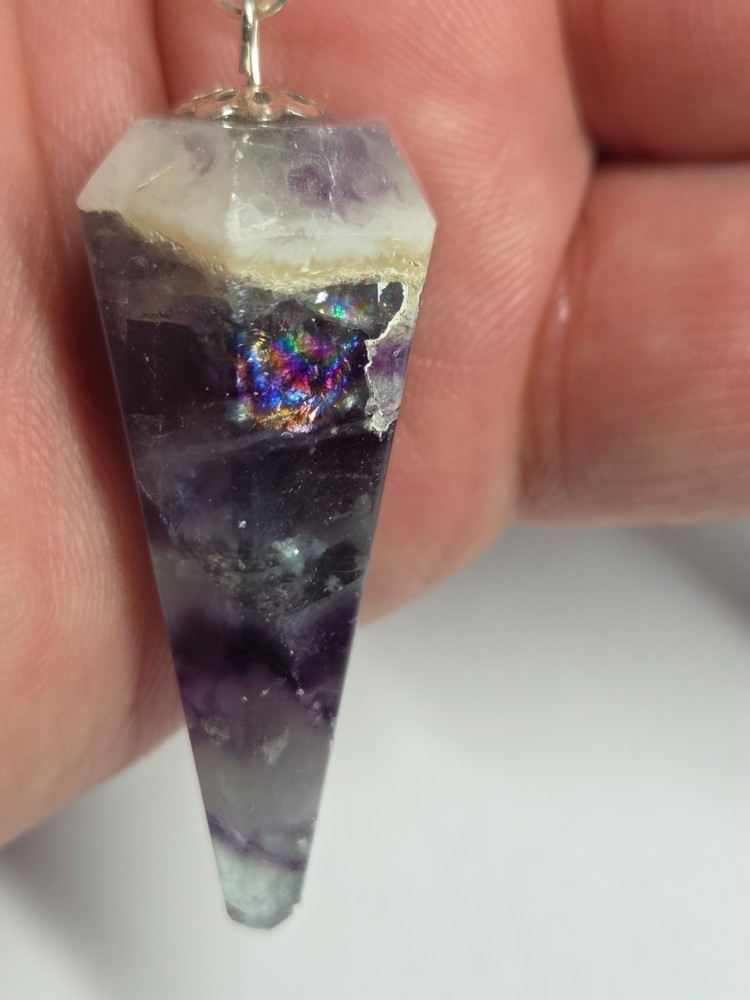 Multi color Flourite Faceted Cone Crystal Dowsing Pendulum Divination Tool
