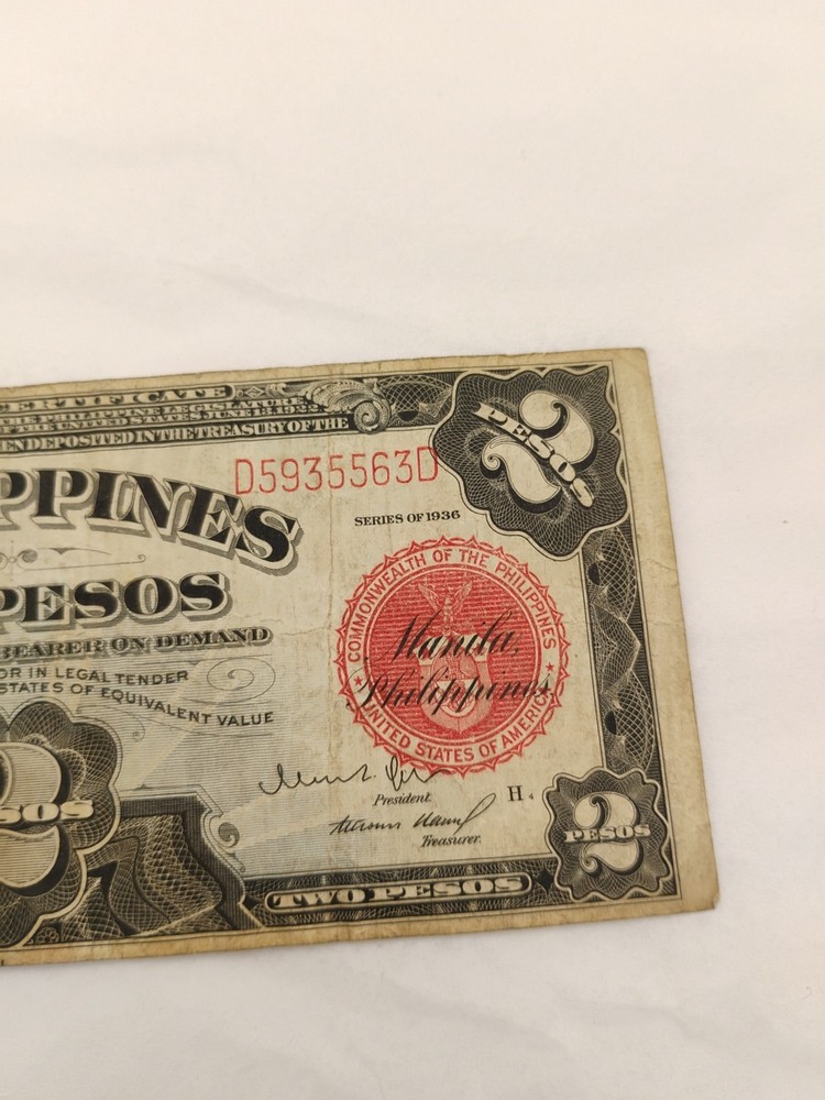 1936 Philippines Red Seal Two Pesos Note