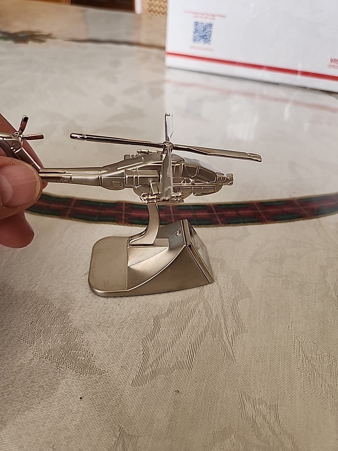 Vintage Platinum Mini Apache Helicopter Clock Desk Clock Collectible