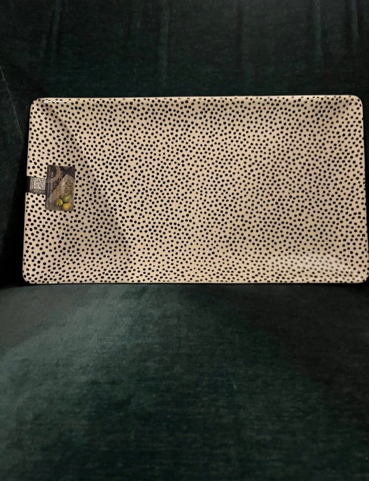 Thyme & Table Dot Rectangular Platter Stoneware Gold Trim Dishwasher Micro Safe