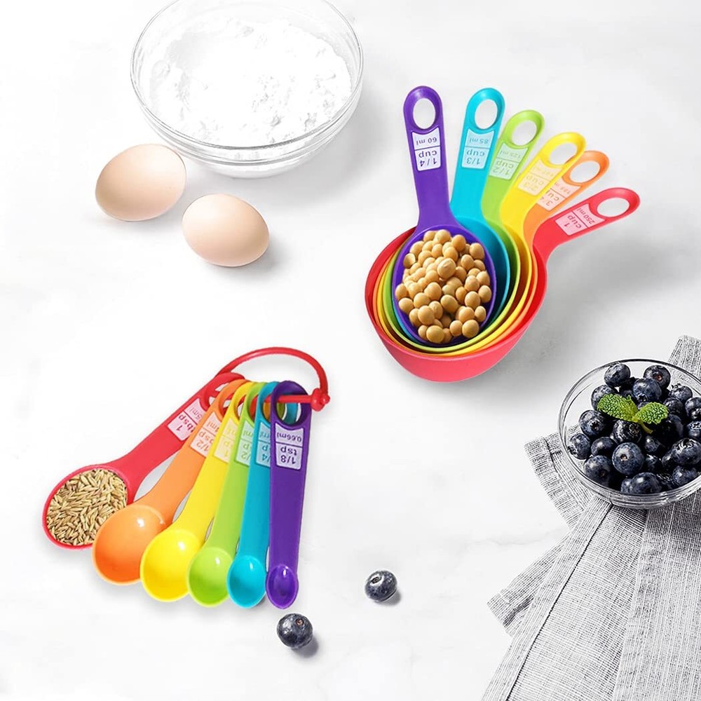 12 Piece Measuring Cups and Spoons Set, Colored Kitchen Measure Tools