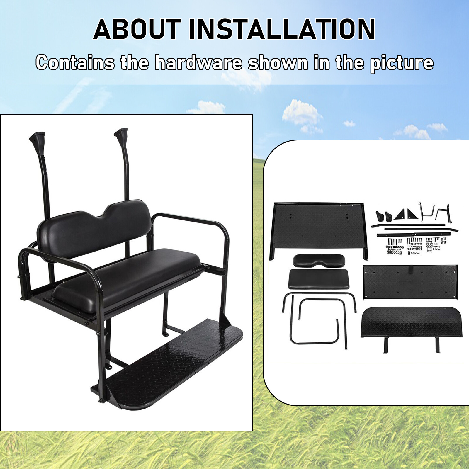 Fits Club Car Precedent Golf Cart Rear Flip Seat Cushion Kit (2004-UP) Black