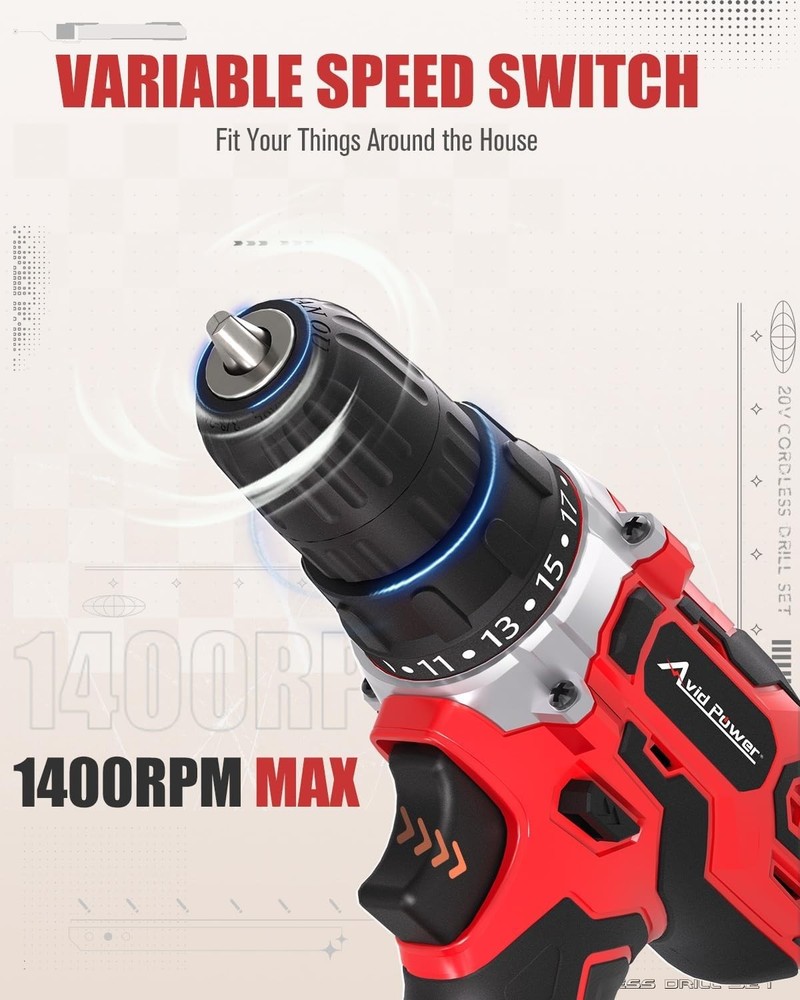 Versatile 20V Cordless Drill Set with Adjustable Speed & 18+1 Torque Settings