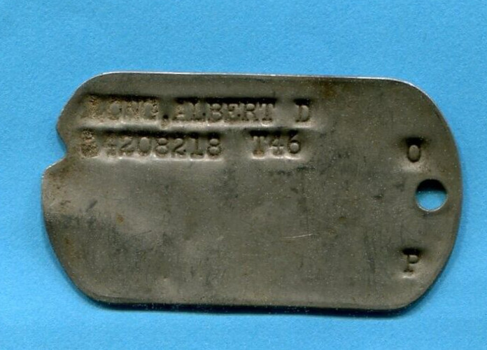 WORLD WAR 2 DOG TAG ALBERT D LONG T46
