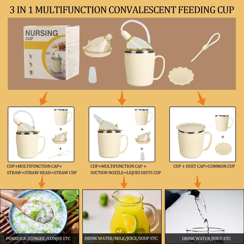 Convalescent Feeding Cup, Drinking Cup with Straw for Disabled Patient Matern...