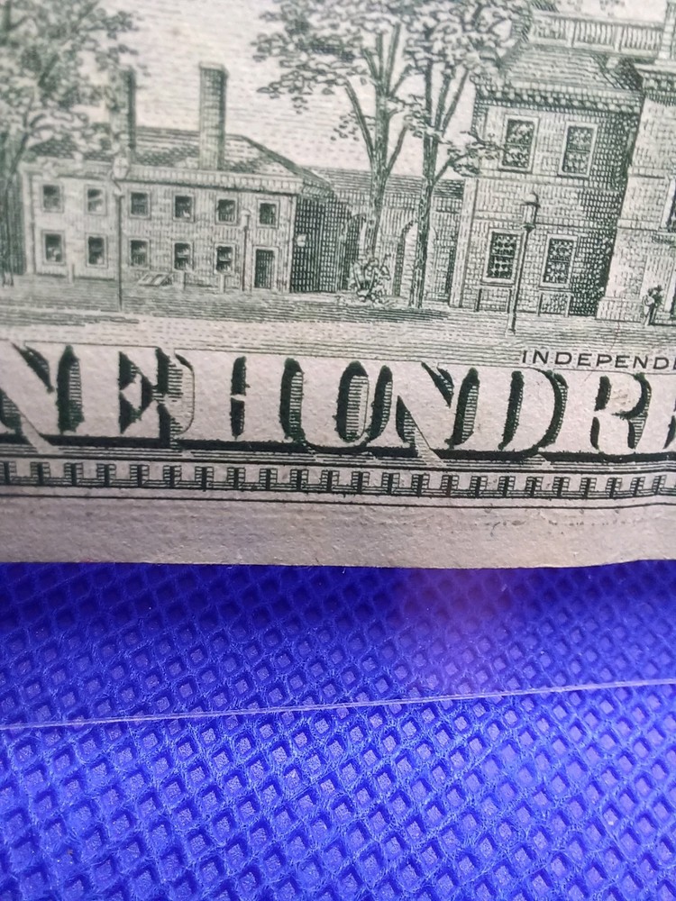 100 dollar bill 1990 Cut off center Error & Excessive ink Error (Piece torn off)