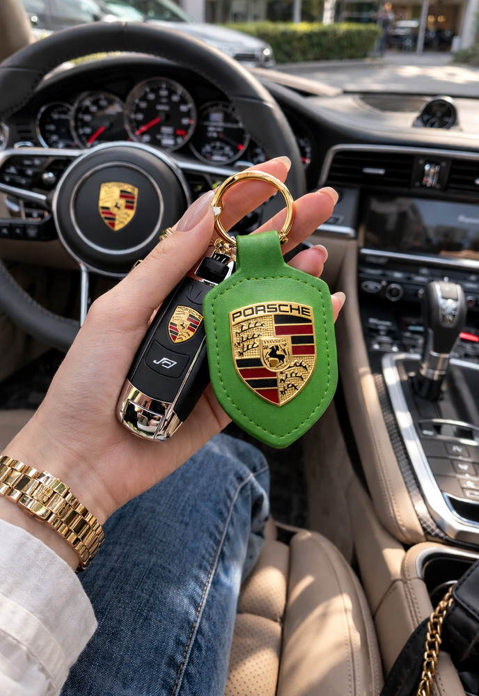 Genuine Porsche Leather Key Ring Python Green - Official OEM Car Accessory NWT