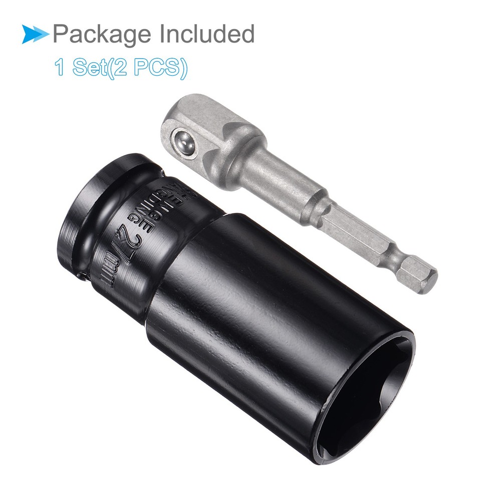 Deep Socket Set 27mm 1/2" Drive 6-Point Socket CR-V with 1/4" Hex Shaft