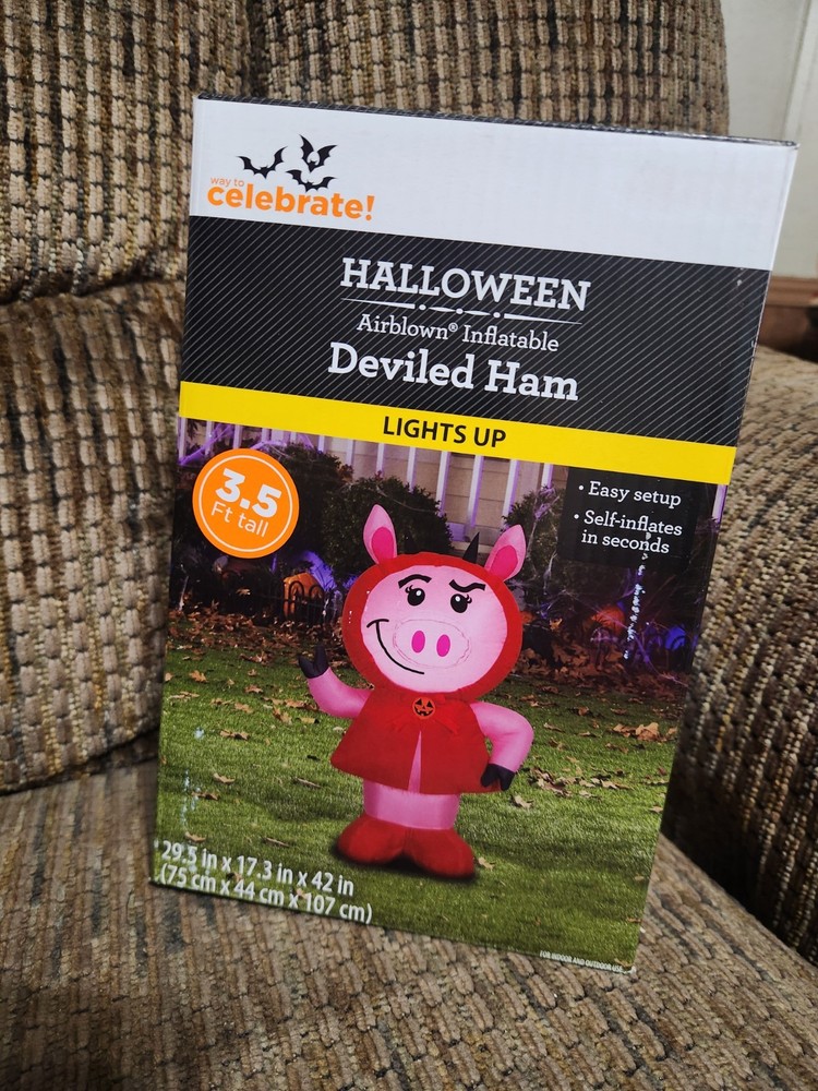 Deviled Ham Airblown Inflatable Decor Lights Up 3.5ft Self Inflates
