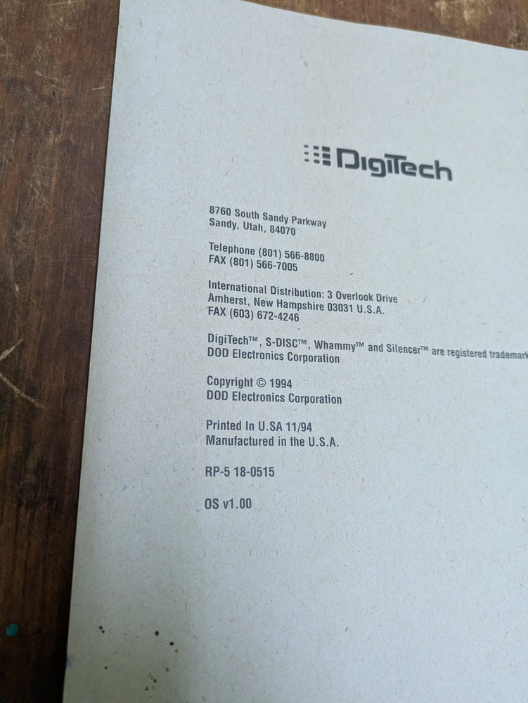 DigiTech RP5 Guitar Effects Processor W/ Power Supply 1995