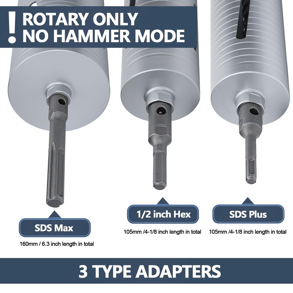 2 inch Diamond Dry Core Drill Bit, 10" Drilling Depth, 5/8"-11 Thread Core Drill