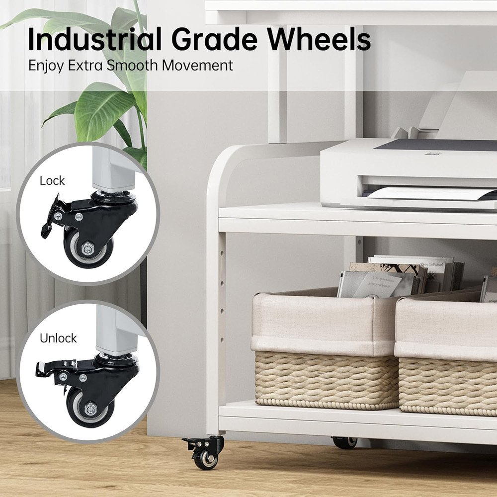 Printer Stand, 32.3" X 18.9" X 32.1" Extra Large Printer Table with Adjustable S