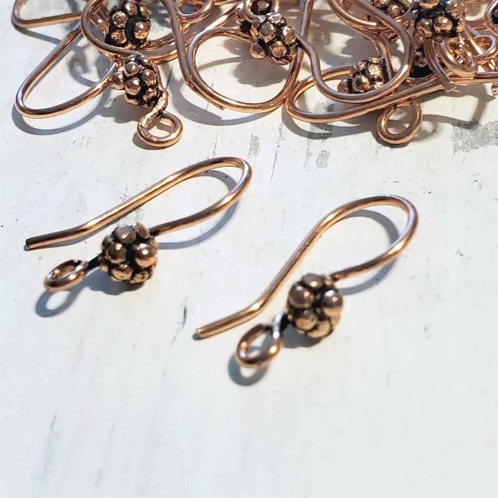 Fancy Handcrafted India Solid Copper Bali Bead Ear Hooks Earring Wires 10 pcs