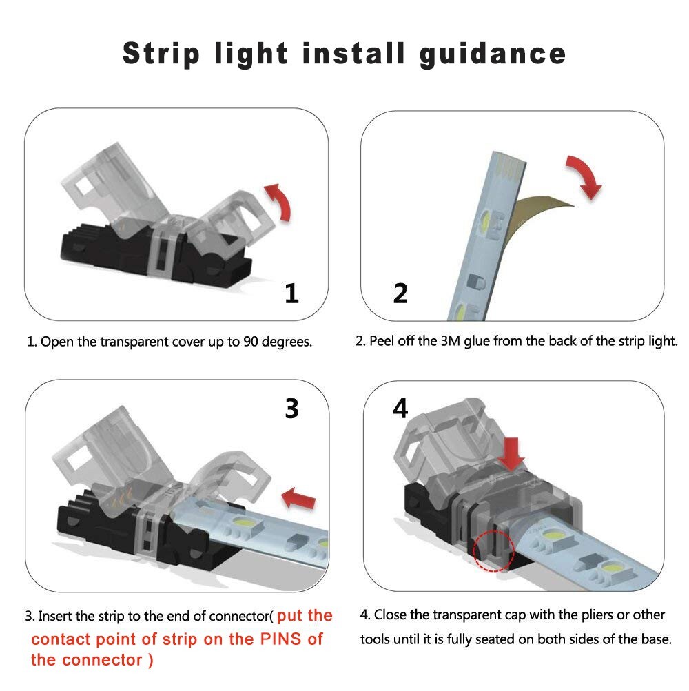 10 Pack 4 Pin LED Connector for RGB Waterproof Strip Light Strip to Wire 10mm
