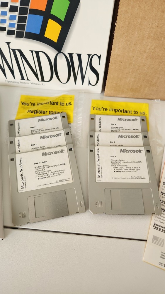 Vintage Microsoft Windows 3.1 Operating System PC Software Complete 6 Disk Set