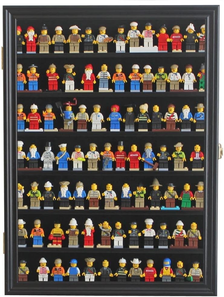 Lockable Black Minifigure Display Case UV Protection Wall Mount Showcase 19"