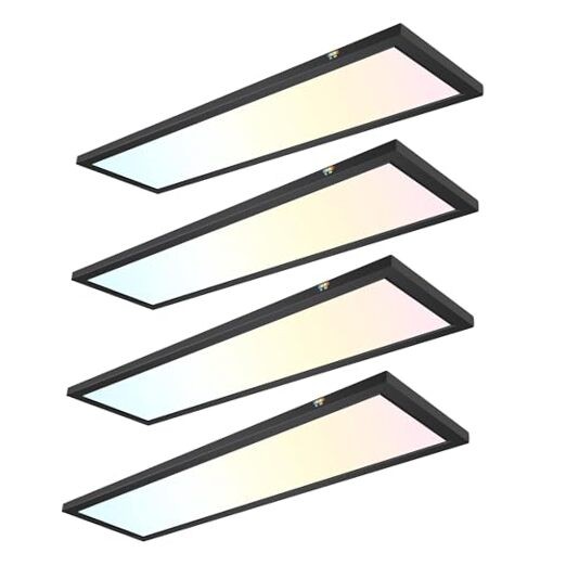 1x4 FT LED Flat Panel Selectable CCT Flush Mount 1x4 FT 4-Pack Black