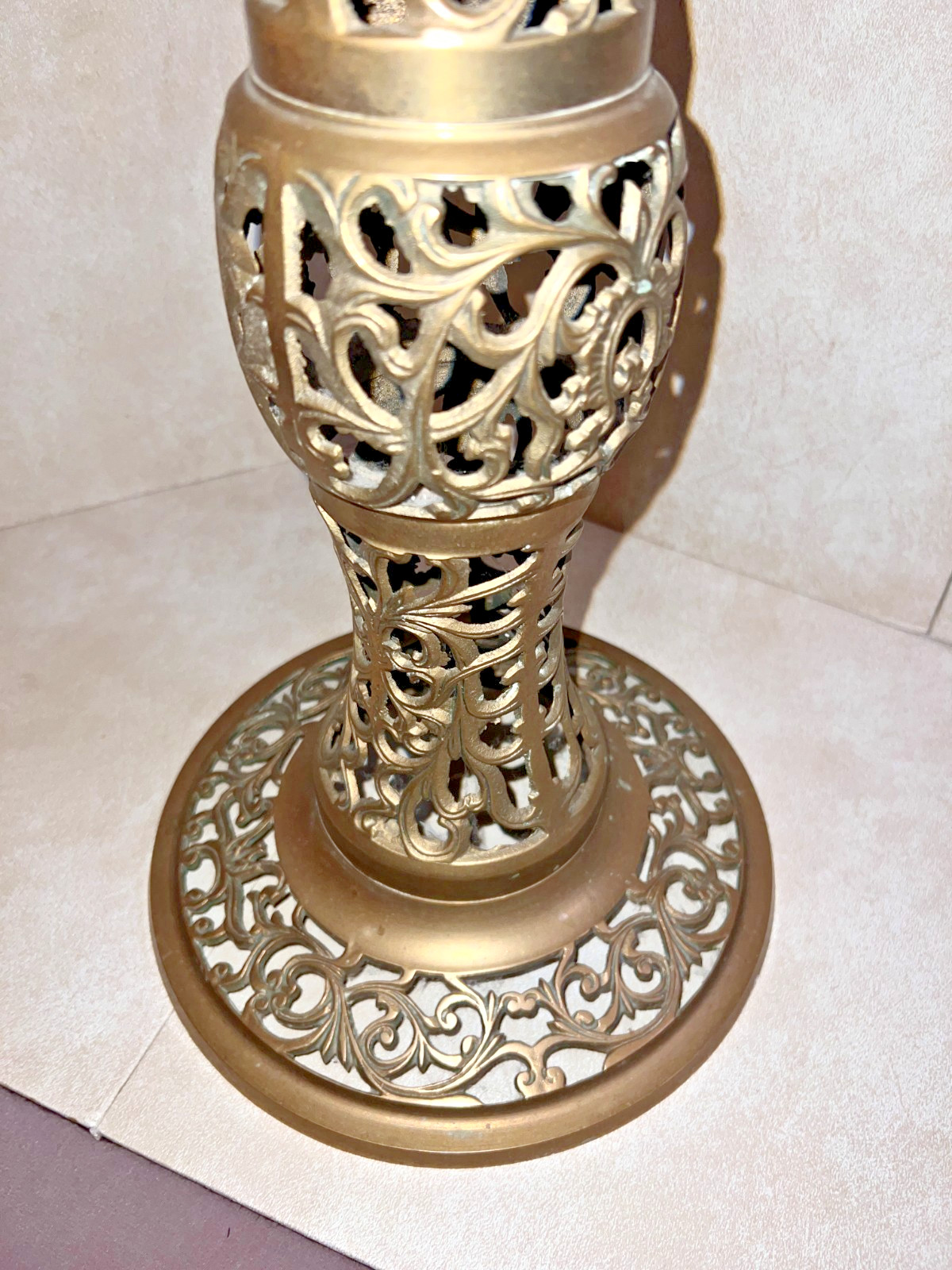 RARE 1950s Italian BRASS Filigree Plant Stand/ Table, Handmade Ornate Design