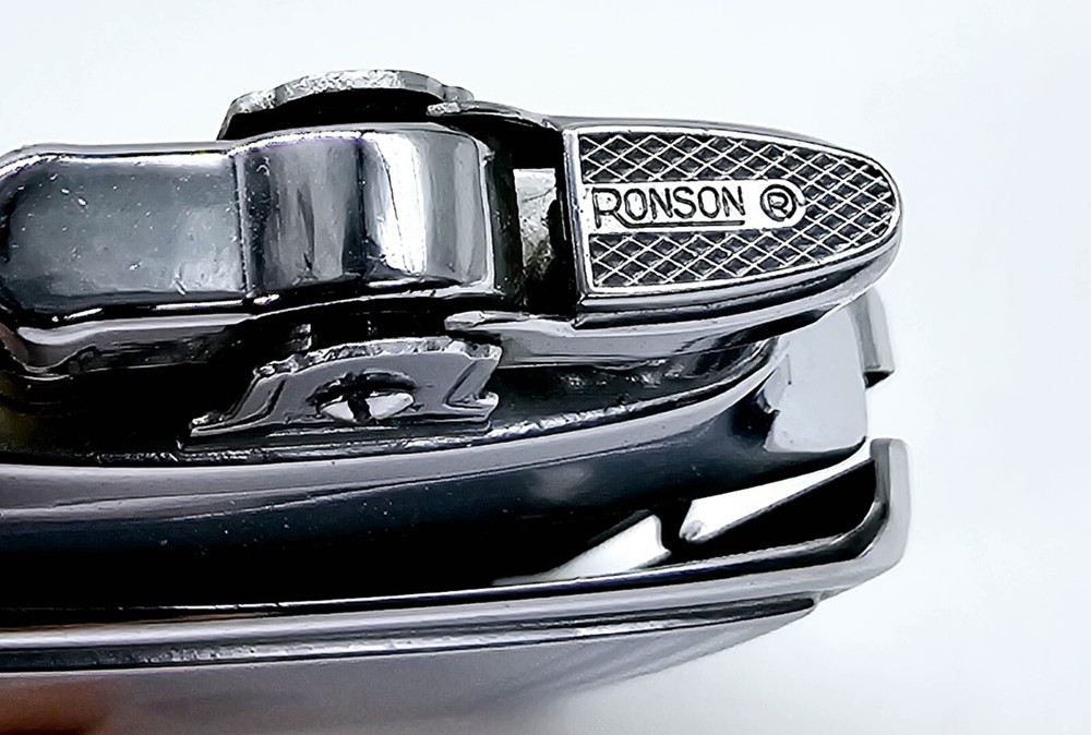 Ronson Cigarette Lighter & Case Combo w Pouch Art Deco Chrome Plated Mastercase