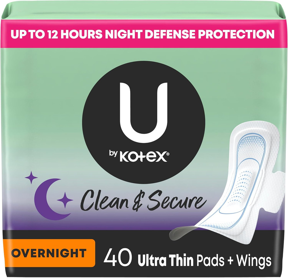 Ultra Thin Pads with Wings, Clean & Secure, Overnight Absorbency, 40 Count (Pack