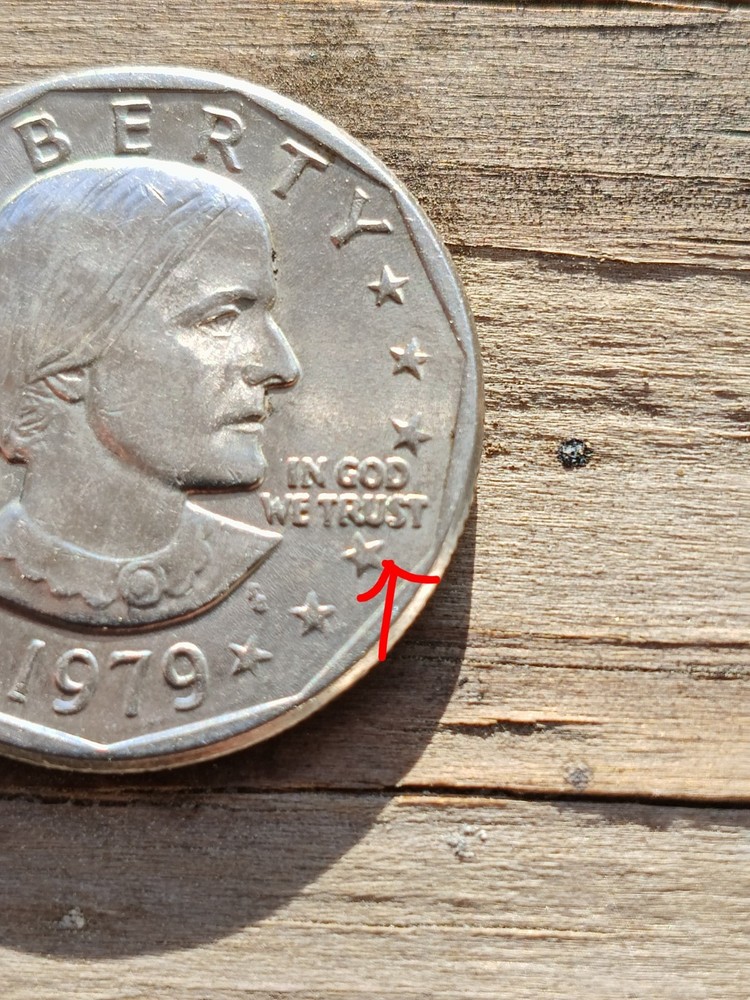 1979 Susan b Anthony Dollar Coin With Off Center Errors.