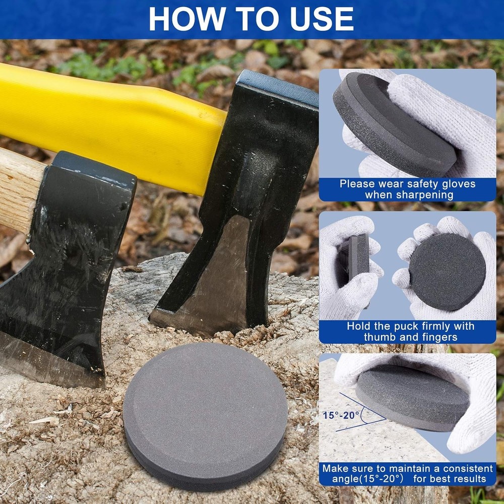 Axe Sharpener Sharpening Dual Grit Multipurpose Puck Gray, Black
