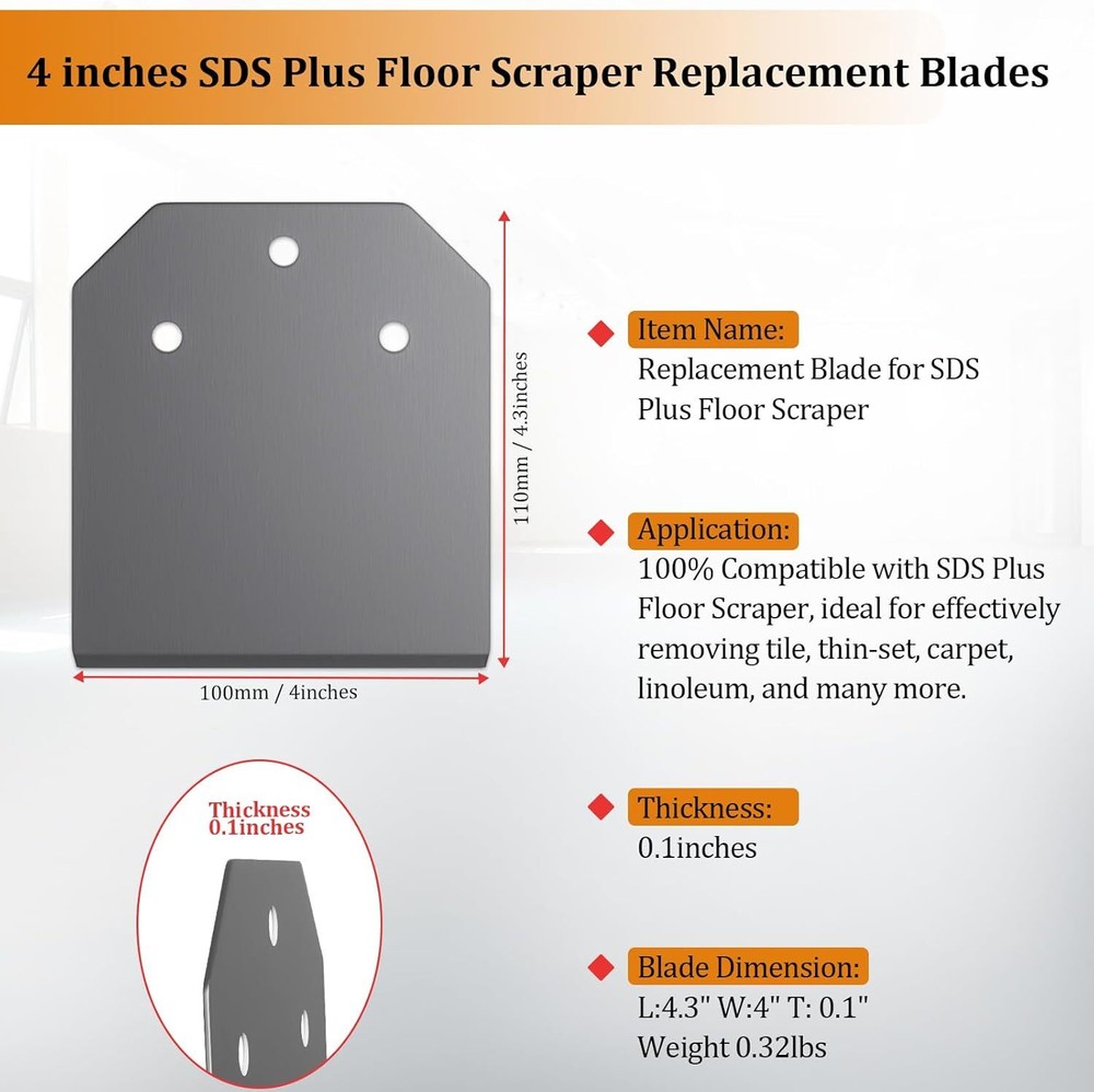 2Pack SDS Plus Floor Scraper Replacement Blades for 4x10" SDS Plus Floor Scraper