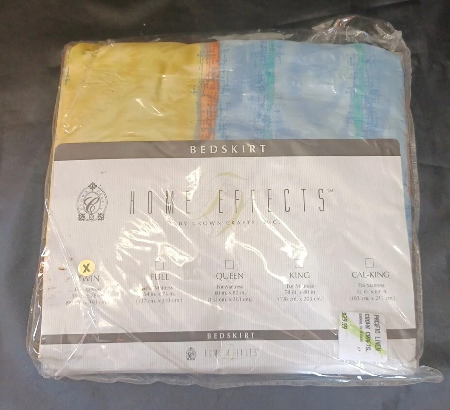 NOS Crown crafted abstract yellow blue orange green Twin Bedskirt