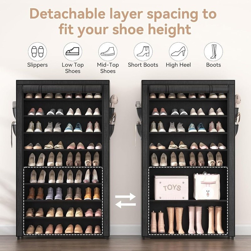10 Tier Adjustable Shoe Rack Dustproof Organizer Portable Storage Solution New