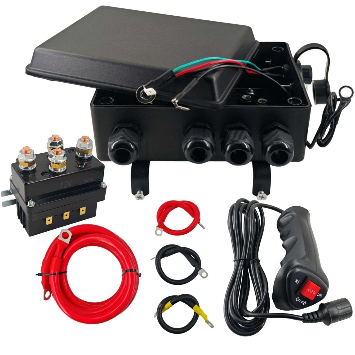 12V 8000lb Winch Solenoid Contactor Relay kit w/Control Box 4 Pre-Wired Cables