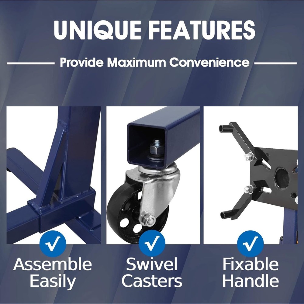 Durable Engine Stand - 750 lb Capacity with Smooth Roll Casters & 360 Rotation