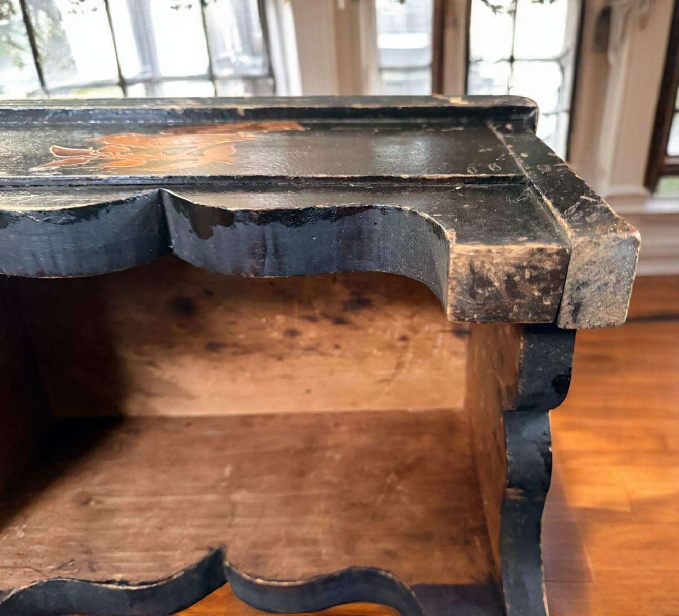 Vintage Floral Tapestry Footstool Wood Base Ottoman Inlaid bird eagle