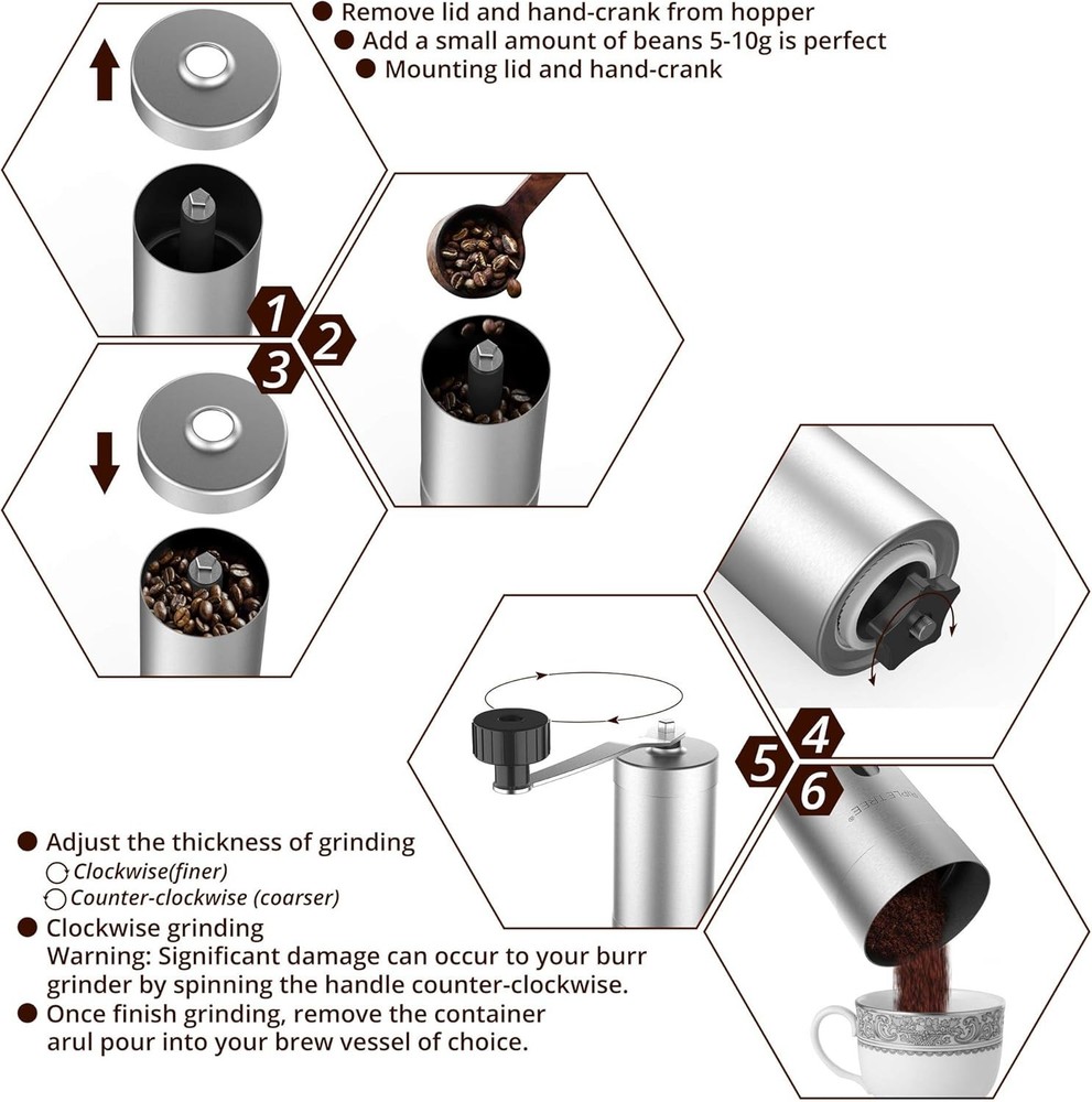 Manual Coffee Grinder with Ceramic Grinding Core, Adjustable Coarseness Settings