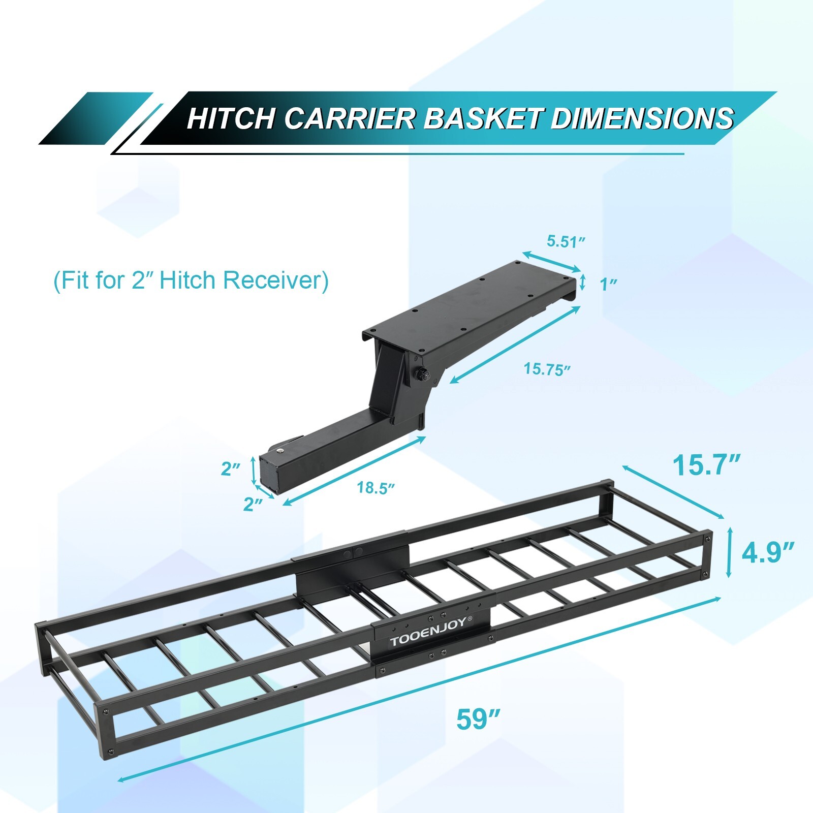 TOOENJOY 59'' Foldable Hitch Mount Cargo Carrier Luggage Basket Fits 2" Receiver