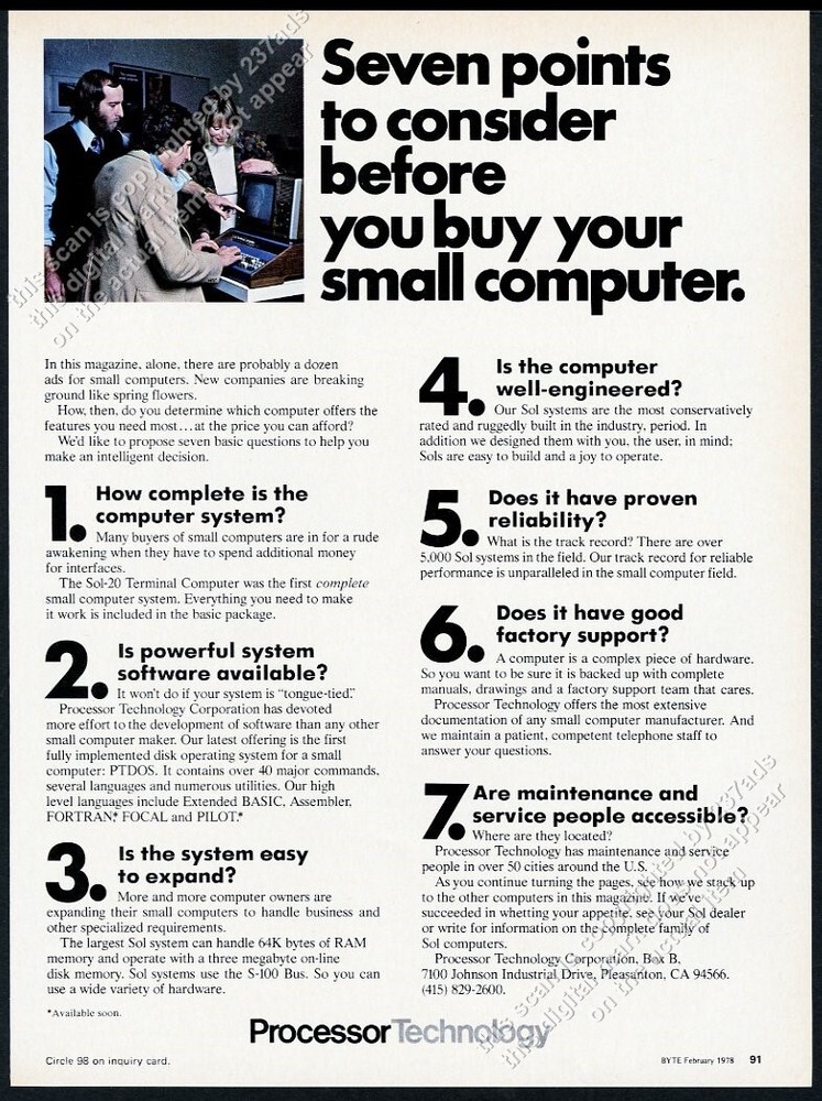 1978 SOL Computer photo Processor Technology vintage print ad