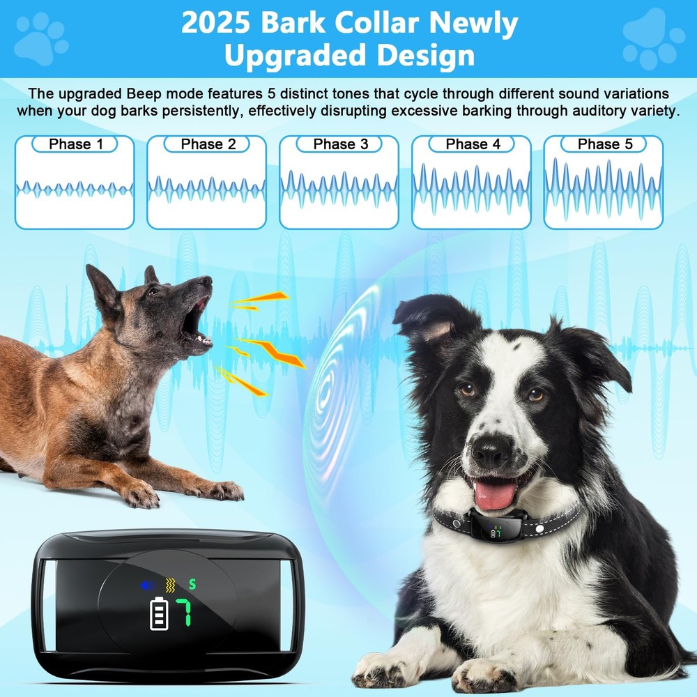 Bark Collar, 2 Pack No Shock Bark Collar for Large & Medium Dogs - Safe & Hum...