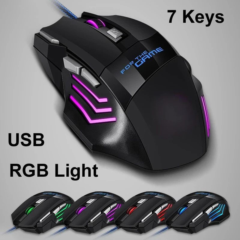 Gaming Mouse 7 Button USB Wired LED Breathing Fire Button Max 5500DPI Laptop PC